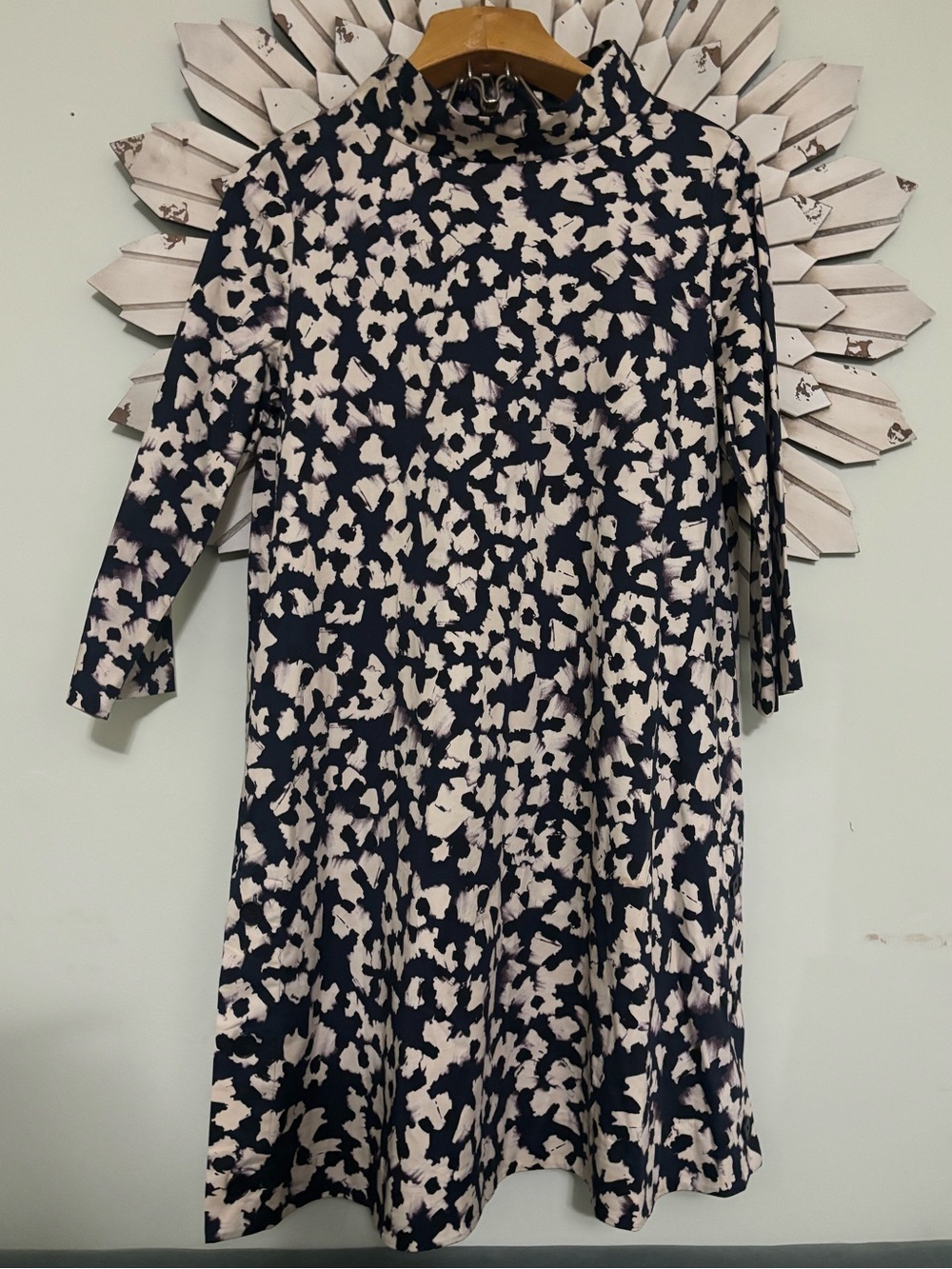 COS Abstract Brushstroke Print Mock Neck Dress Size 12